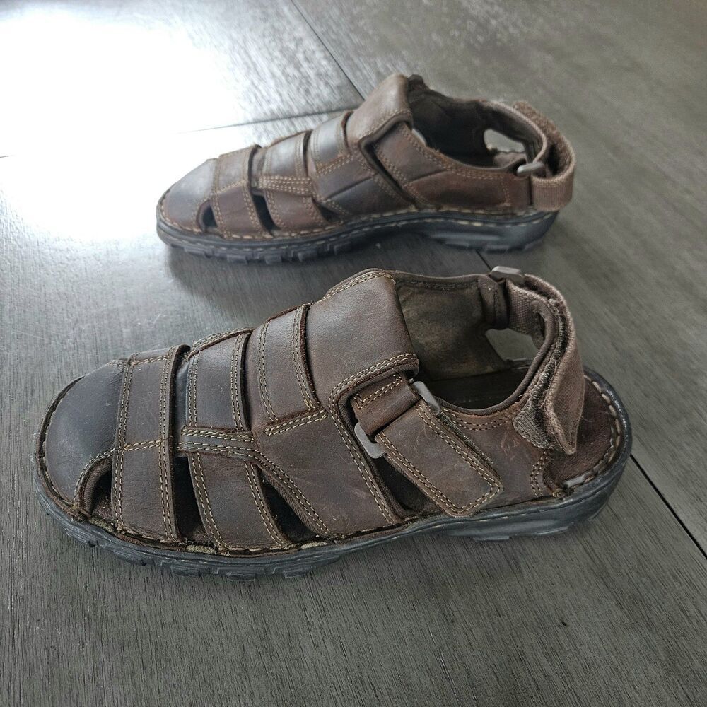 Men's 8 M Skechers Brown Leather Open Toe Fisherman Sandals Hook Loop Shoes Y2K - Picture 2 of 7